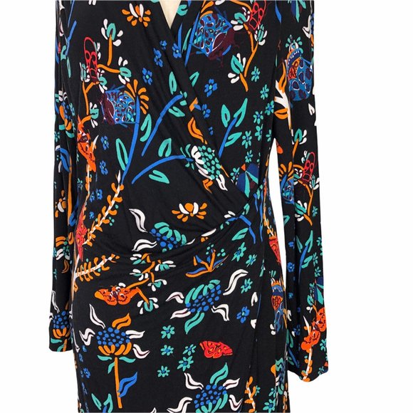 Desigual Bridie Womens L Floral Mock Wrap Dress Black Rayon Spandex Long Sleeve - Picture 6 of 10